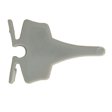 Side profile Beige plastic toggle switch cover on a white background