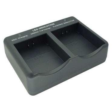 Eartec Grey dual-battery charger with LED indicators on a white background