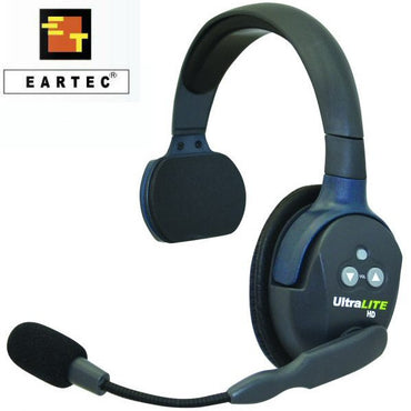 Eartec UltraLITE HD single sided wireless headset ULSR remote version SKU ULSR — UltraLITE single sided headset with microphone on white background featuring Eartec logo