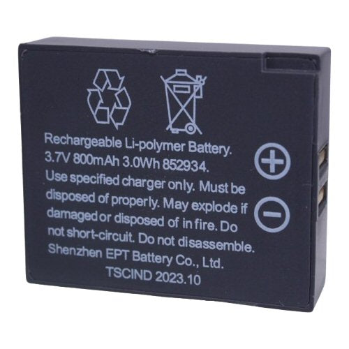 Eartec UltraLITE battery LiON 800mAh for supply with kit SKU LX600LI — Eartec LX600LI battery with printed specifications - rear view