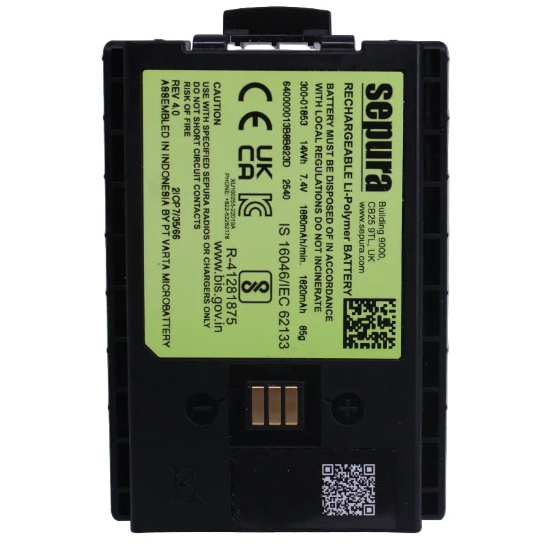 Sepura SC20 SC21 STP8000 STP9000 type plate high capacity battery Li-Polymer 1880mAh 7.4V 14Wh SKU 300-01853 — rechargeable battery pack