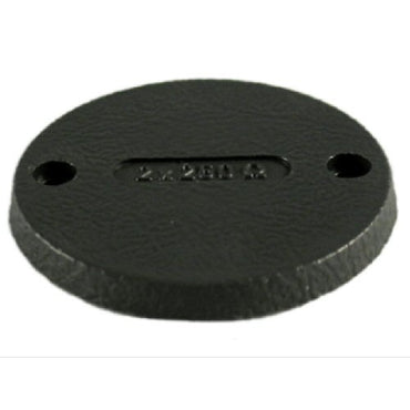 eyerdynamic DT150 impedance disc 250 ohms black SKU 968075 — Beyer round plastic disc with 2x50 ohm marking angled view showing depth