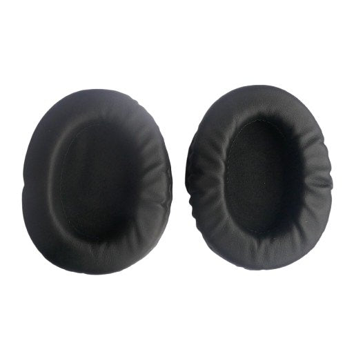 Ear cushions for Ultralite Headset 1 pair — two black leatherette ear cushions for Eartec headsets on a white background