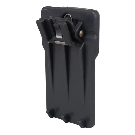 Grey plastic belt clip for Eartec HUB SKU HUBBC rear angled view