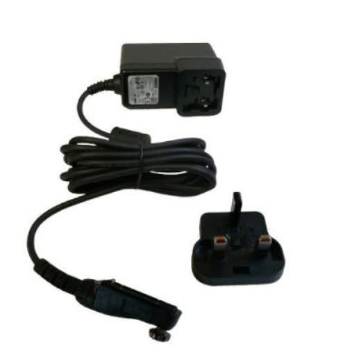 Sepura Personal Charger with radio connector for SC2 series and UK power plate on white background