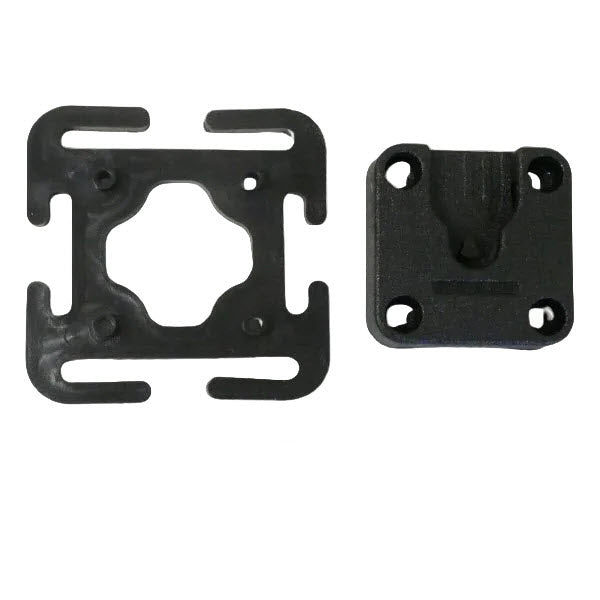 Eartec webbing mount dock SKU DOCKHARNESS — Two black halves of a Klick Fast dock harness