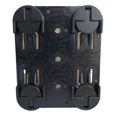 Black plastic klick fast bracket showing 4 round magnet on a white background