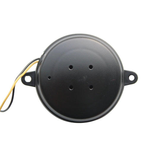 Peltor HTS-230 round black loud speaker housing with two fixing points and a black and yellow cable - front view