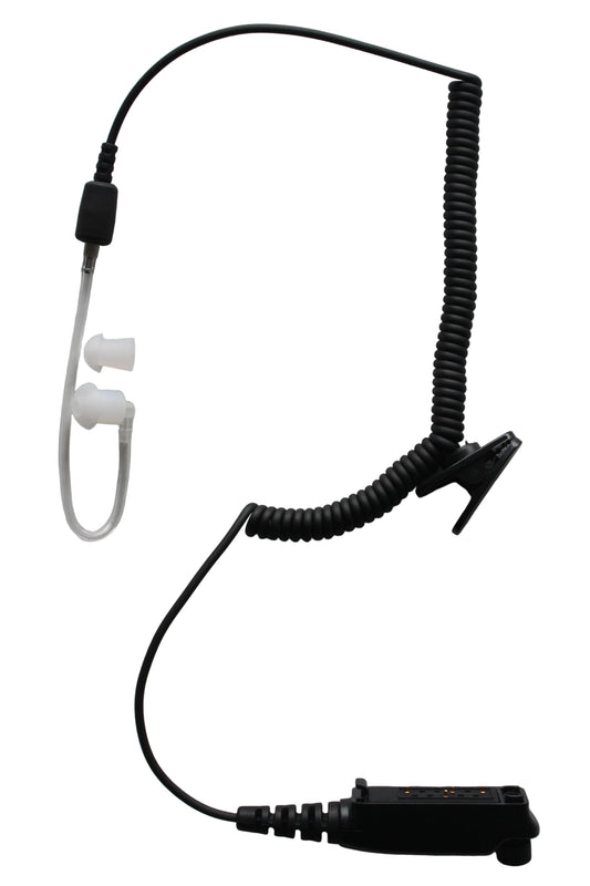 Black earpiece with coiled cable with connector for Sepura handheld radios