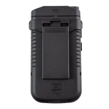 LKR-12 Basic Receiver - black ListenTalk receiver with sprung belt clip on a white background - rear view