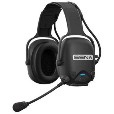 SENA Cast Industrial Mesh and Bluetooth Headset with Headband — black SENA headset with microphone on a white background