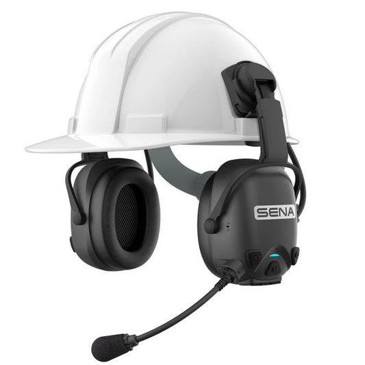 SENA Cast Industrial Mesh & Bluetooth Headset with safety hat attachments