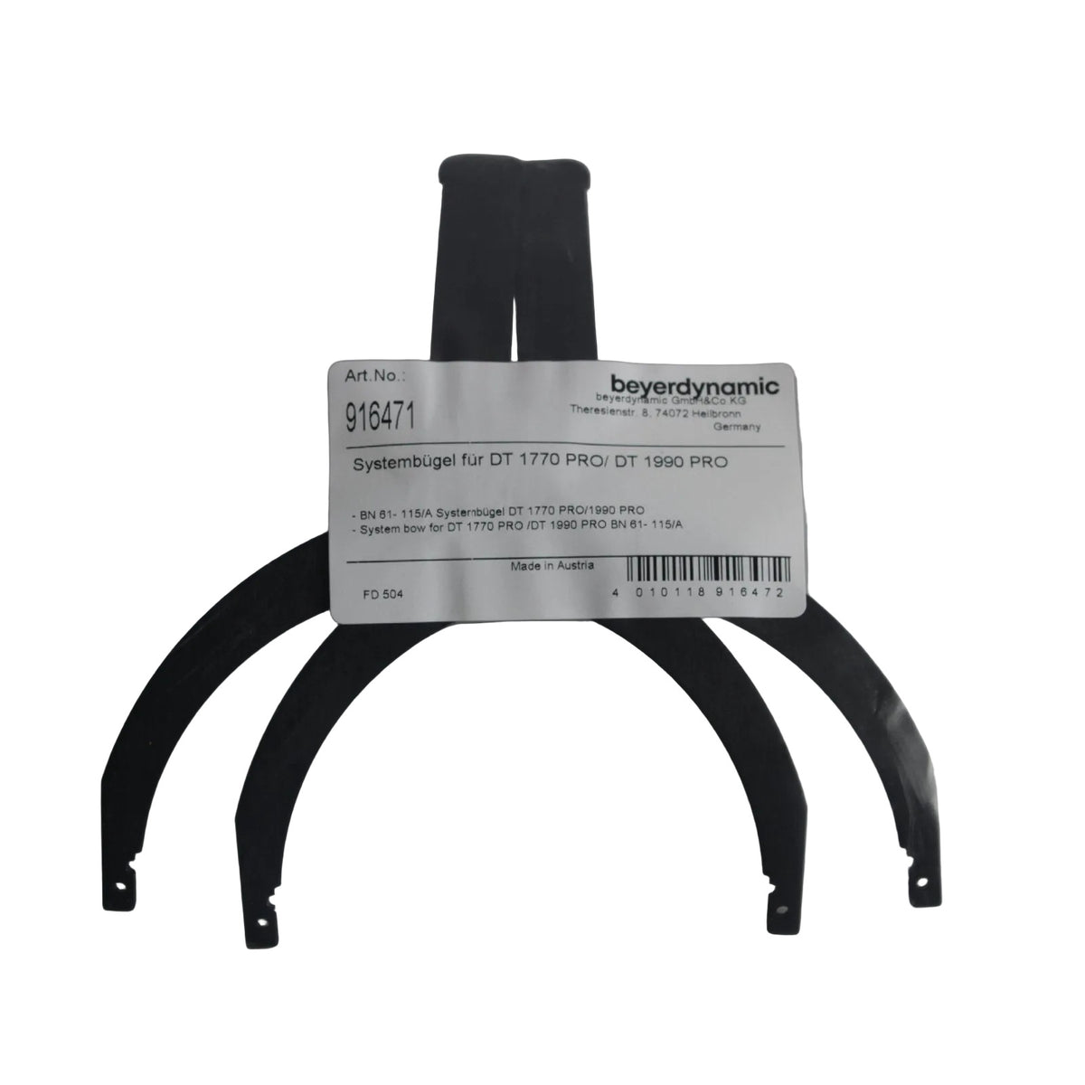 Black curved metal headphone bows for DT1710 packaged in a clear plastic bag with a white label from Beyerdynamic.