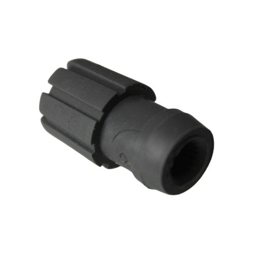 angled view of bottom of Grey rubberised rotary knob cover for BP325 program input level on a white background