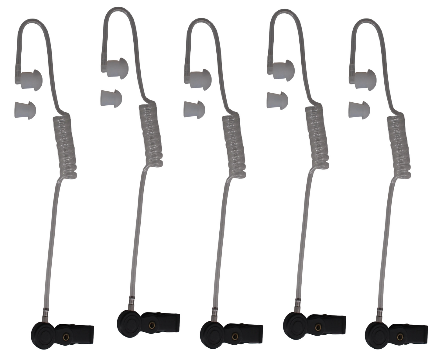 5 clear acoustic tubes earpieces with clips and eartips