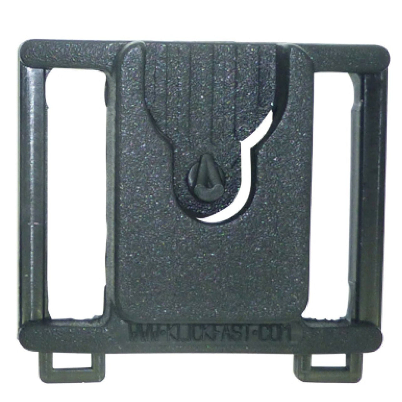Black Klick Fast bracket with 38mm height side entry and exit buckle loops for slipping onto a Utility belt shown on a white background