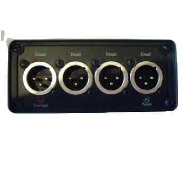 Canford Tecpro inytercom power supply Black front panel with four XLR connectors on a white background