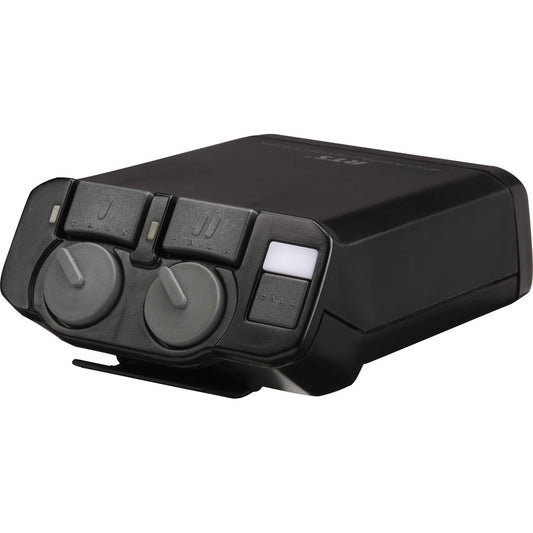 Telex RTS BP325 intercom beltpack showing top panel ch1 and ch2 talk buttons on a white Background