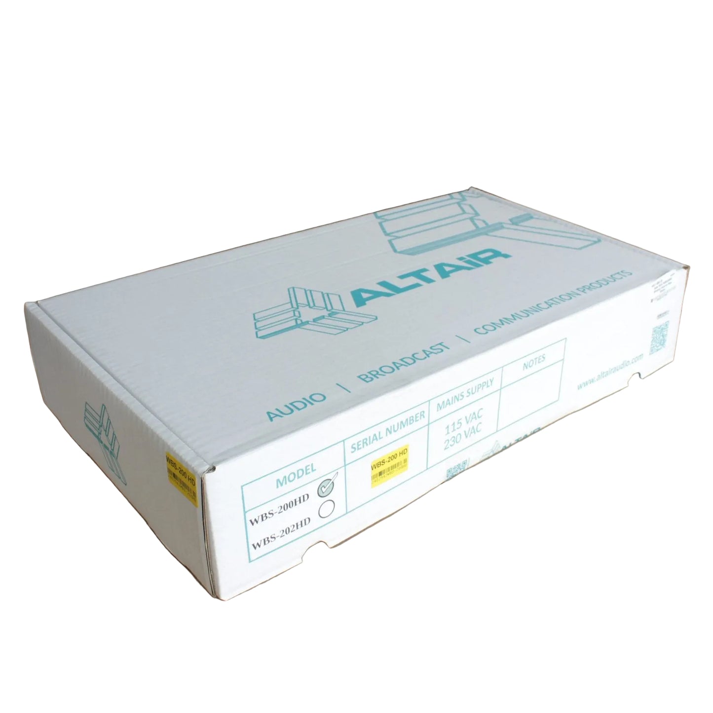 White cardboard box packaging for Altair 5507 HD wireless intercom system 4 user kit compact shown on a white background