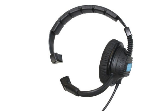 Black headset with microphone on a white background