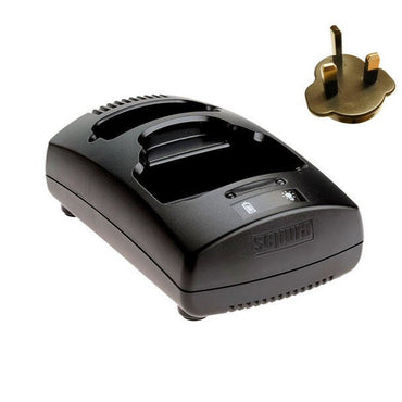 Sepura 1+1 desktop charger for STP8000 STP9000 SC20 SC21 TETRA radio UK SKU 300-01930-UK — Sepura black charging station for radio and battery with UK power adapter plate