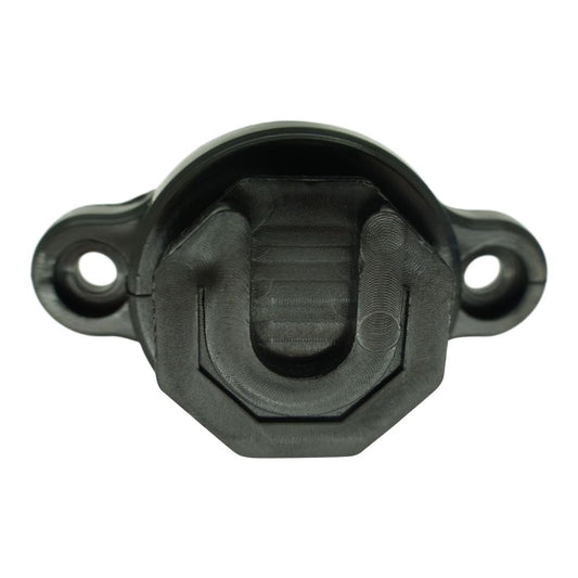 Klick Fast adaptor holes are 31mm apart SKU RSTUD31MM — Front view black moulded Klick Fast radio stud with two round mounting holes