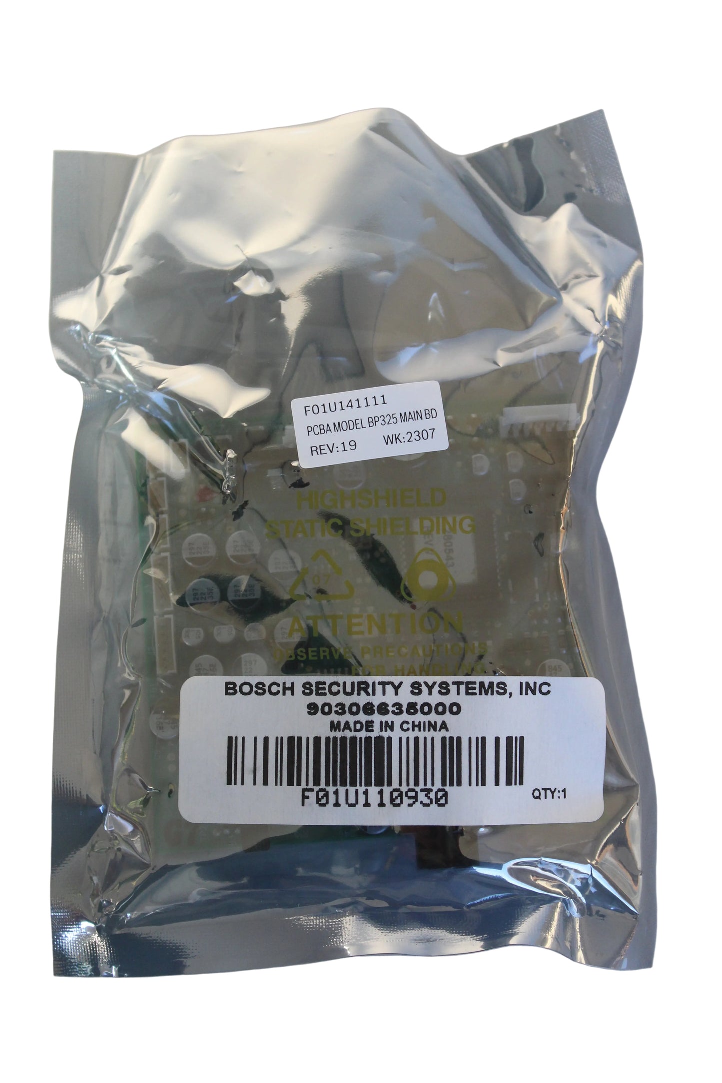 Bosch security system component in clear packaging on a white background