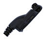 Black molded Motorola multipin radio connector (M7) with securing screw and right angled cable exit on a white background