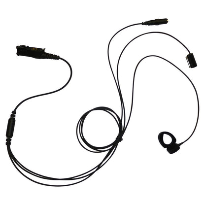 TC4 Motorola MTP3200 MTP3250 MTP3500 MTP3550 3-wire covert surveillance headset SKU TC4-M12-JACK — Black cable headset with three wires for tie clip microphone, ring finger PTT unit and audio listen accessory socket with Motorola M12 radio connector