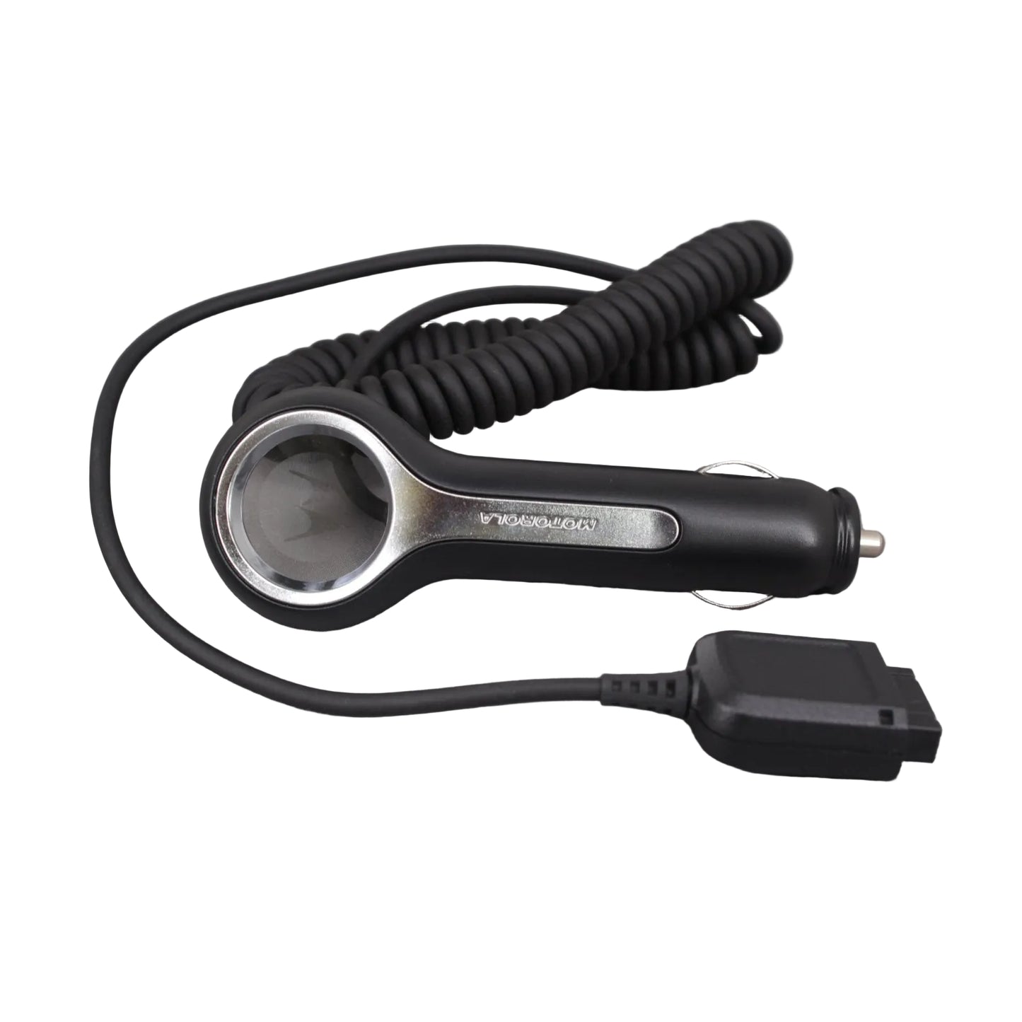 Motorola Vehicle Charger MTP6550 black wires and connectors on a white background part number NNTN8040A
