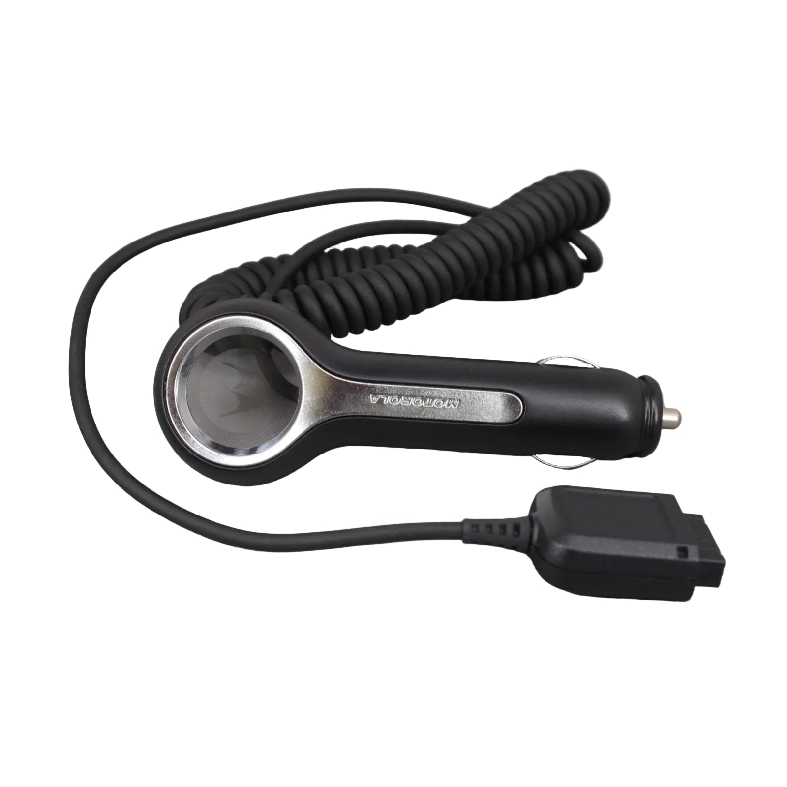Motorola Vehicle Charger MTP6550 black wires and connectors on a white background part number NNTN8040A