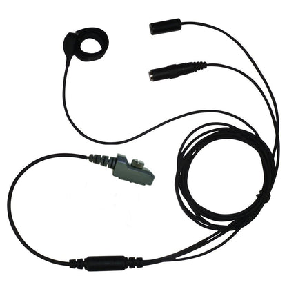 TC4 THR9 Airbus 3-wire kevlar surveillance headset 3.5mm socket SKU TC4-THR9-JACK — Black cable headset with three wires for tie clip microphone, ring finger PTT unit and audio listen accessory socket with THR9 radio connector