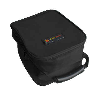 Side view of a black nylon carrying case with Eartec logo on a white background SKU STSSC