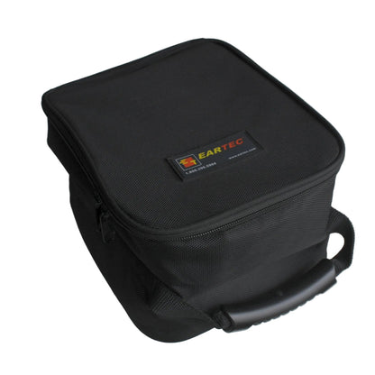 Side view of a black nylon carrying case with Eartec logo on a white background SKU STSSC