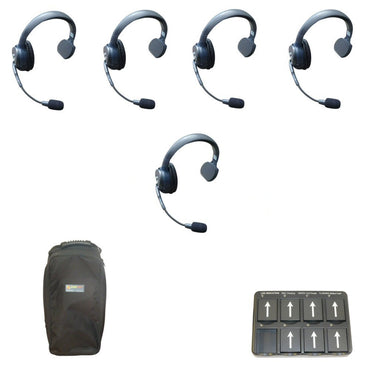 Eartec UltraLITE HD wireless headsets 5 users special offer SKU UL5S — Eartec UltraLITE set of five wireless single sided headsets with carrying case and charger