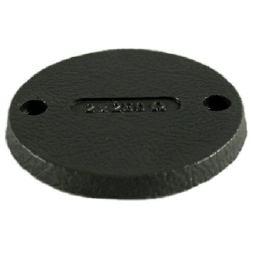 eyerdynamic DT150 impedance disc 250 ohms black SKU 968075 — Beyer round plastic disc with 2x50 ohm marking angled view showing depth
