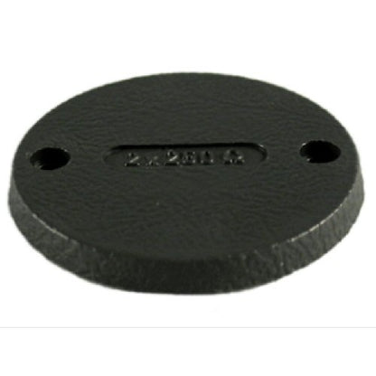 eyerdynamic DT150 impedance disc 250 ohms black SKU 968075 — Beyer round plastic disc with 2x50 ohm marking angled view showing depth