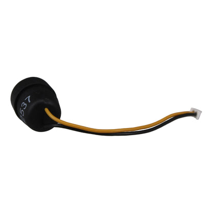 Peltor 2 pin mic socket SKU J22C-02 —  with black and yellow jumper cables terminated in a white Molex plug - rear view