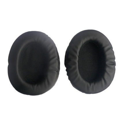 Ear cushions for Ultralite Headset 1 pair — two black leatherette ear cushions for Eartec headsets on a white background