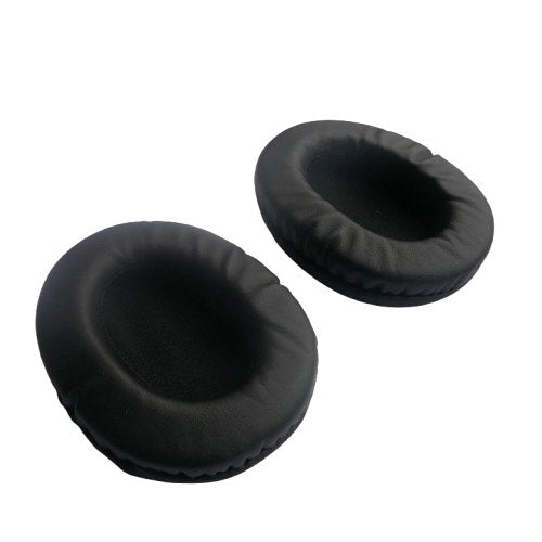 Ear cushions for Ultralite Headset 1 pair ULPEP — two black leatherette ear cushions for Eartec headsets on a white background