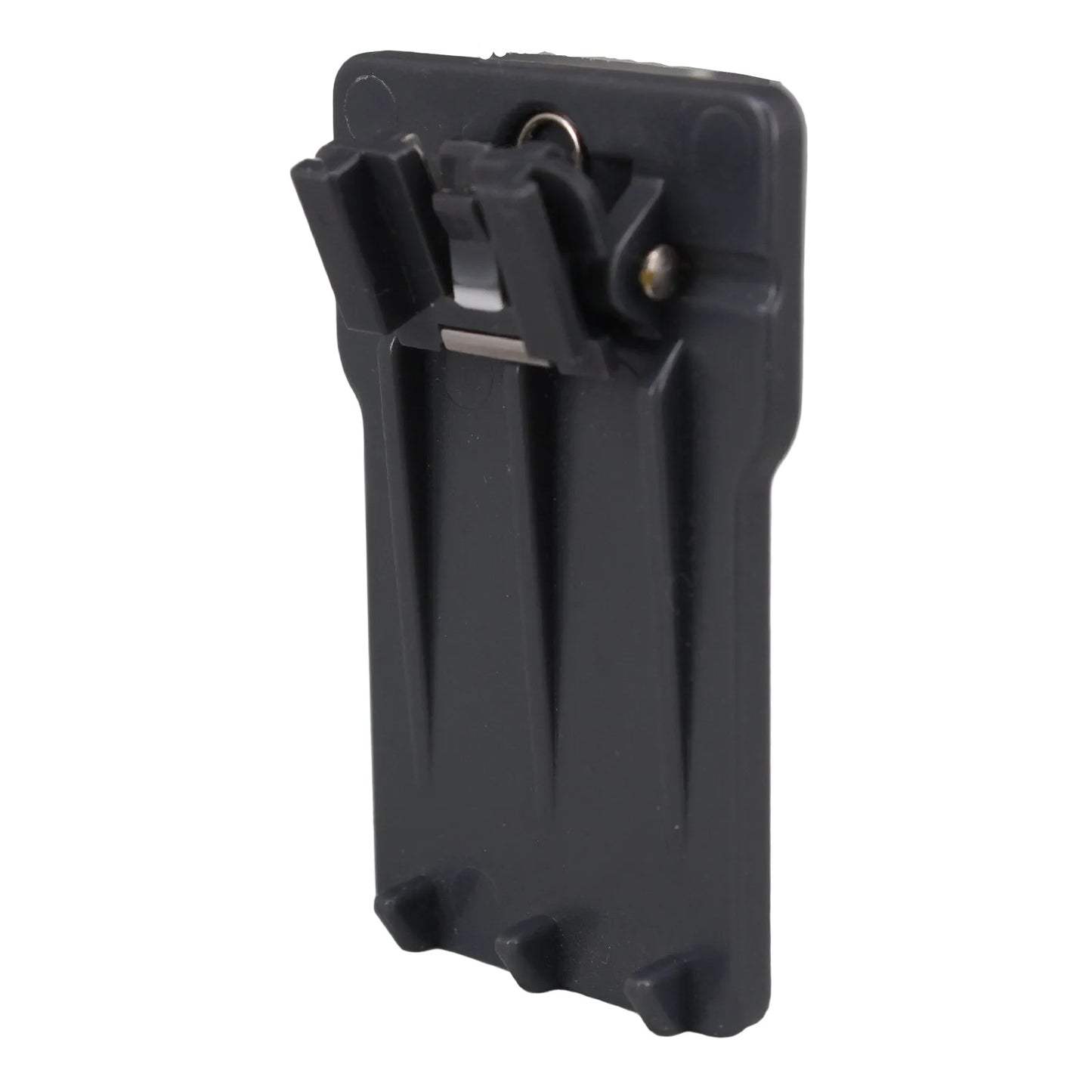Grey plastic belt clip for Eartec HUB SKU HUBBC rear angled view