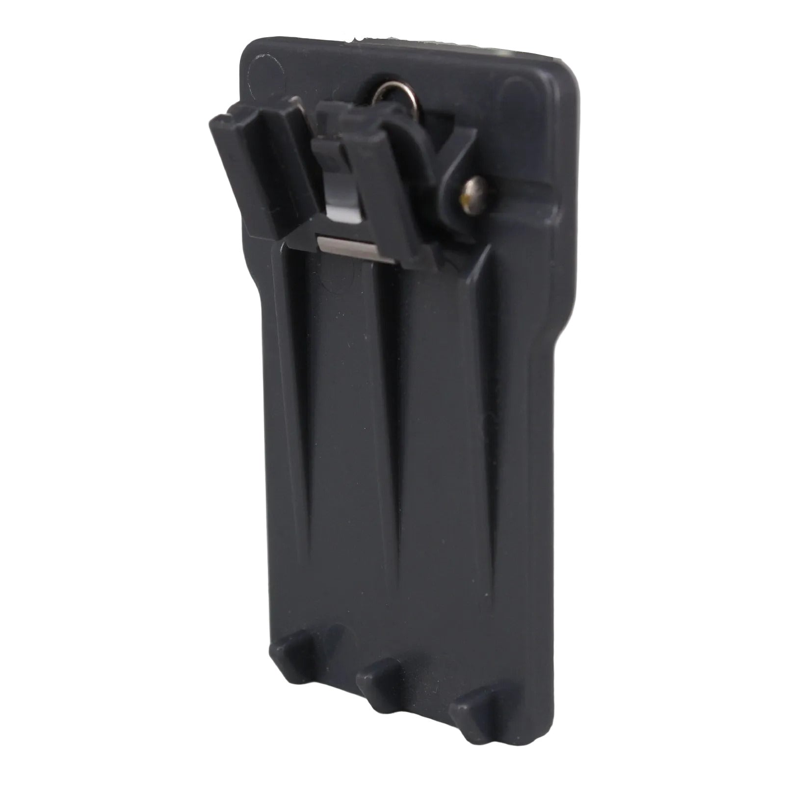Grey plastic belt clip for Eartec HUB SKU HUBBC rear angled view