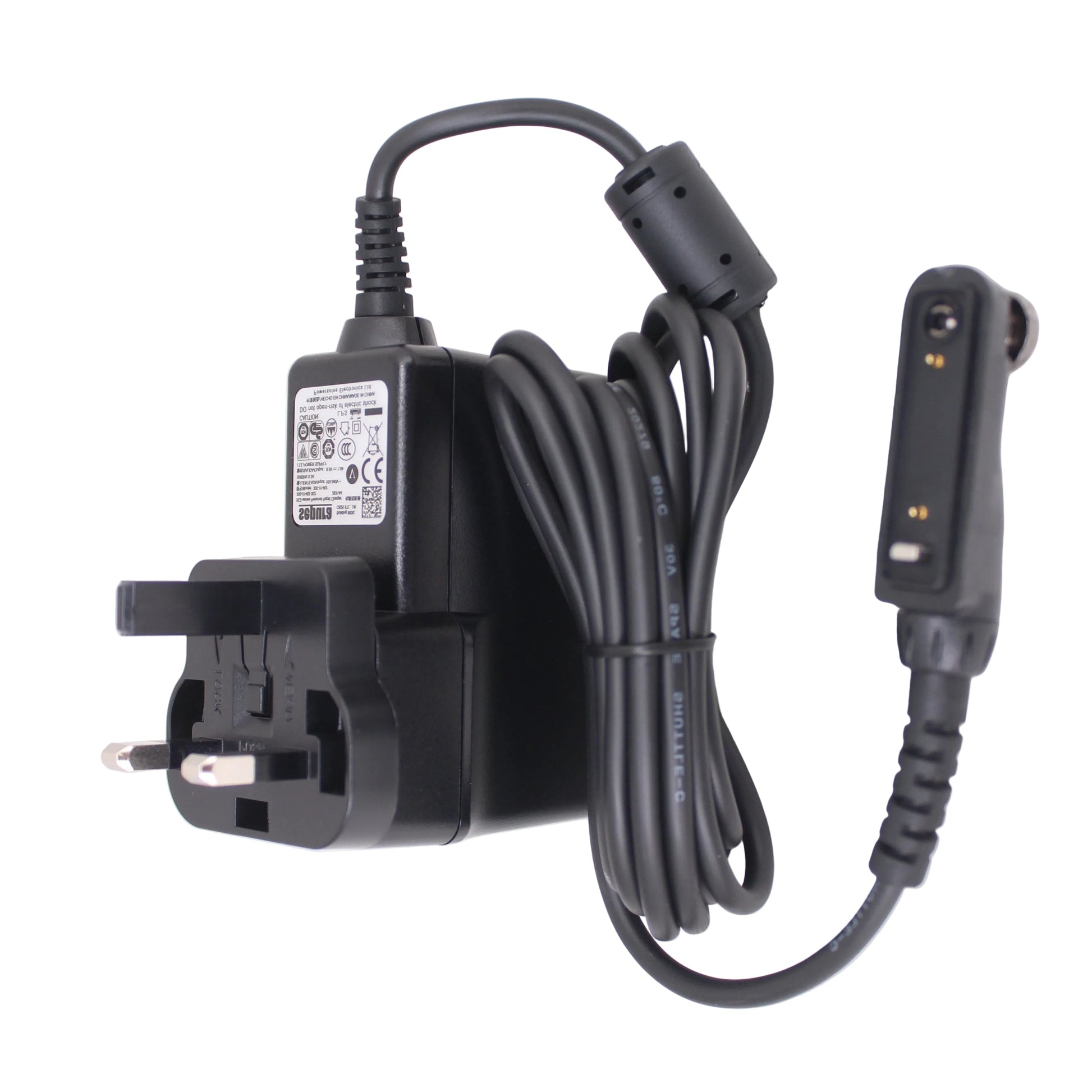 Sepura SC2 personal rapid charger PRC for SC20 SC21 SC23 TETRA radio UK SKU 300-01462-UK — Black Sepura personal charger with radio connector for SC2 series and UK power plate