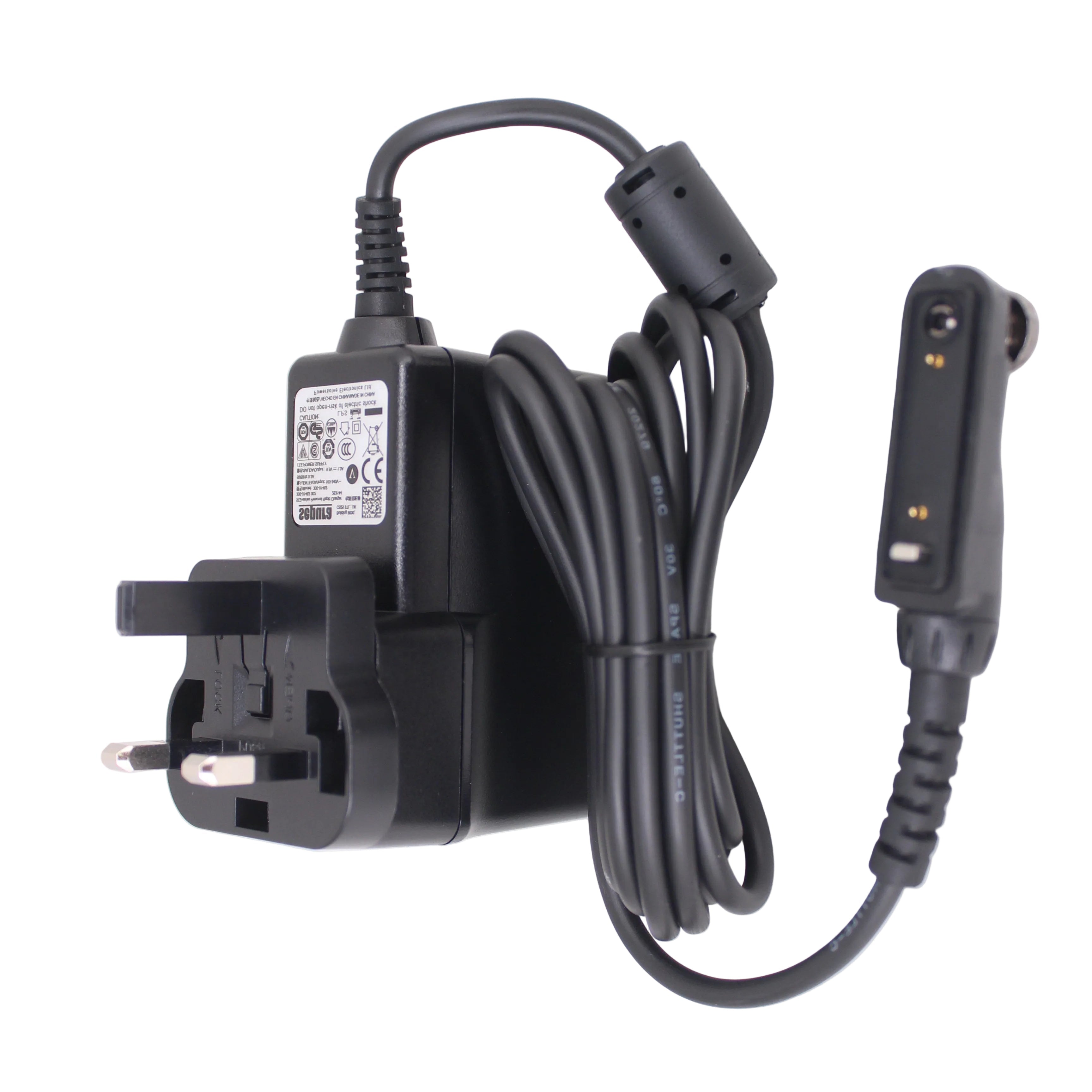 Sepura SC2 personal rapid charger PRC for SC20 SC21 SC23 TETRA radio UK SKU 300-01462-UK — Black Sepura personal charger with radio connector for SC2 series and UK power plate