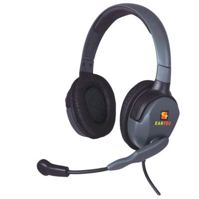 Eartec double sided headset for Eartec Hub SKU HUBMXD — Eartec double sided headset with reversible microphone on white background featuring the Eartec logo