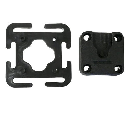Eartec webbing mount dock SKU DOCKHARNESS — Two black halves of a Klick Fast dock harness