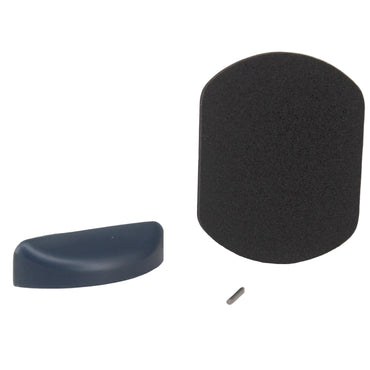 Eartec ULSR battery door kit SKU ULSR-BD-KIT — battery door with hole for small round metal axle and black foam temple pad front view