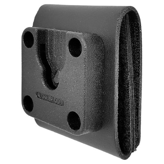 Klick Fast dock with Velcro fastening for leather belts SKU DOCK05BVELCRO — Black Klick Fast socket Velcro belt mounting for a radio