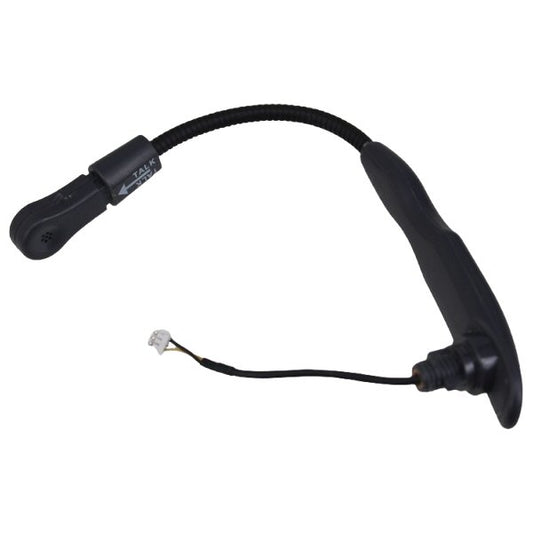 Eartec boom arm with cable and white molex two prong connector on a white background