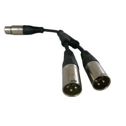XLR Y cord passive splitter — one male XLR to two female XLR sockets for intercom beltpacks